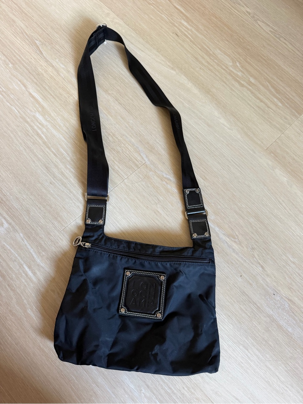 Longchamp Black Nylon Crossbody Bag with Stud Detail